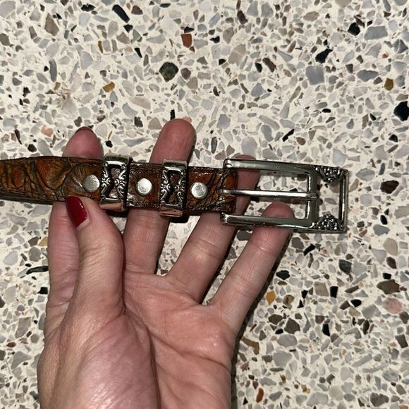 Vintage Cache brown leather silver embellishment buckle belt small s - Picture 2 of 7